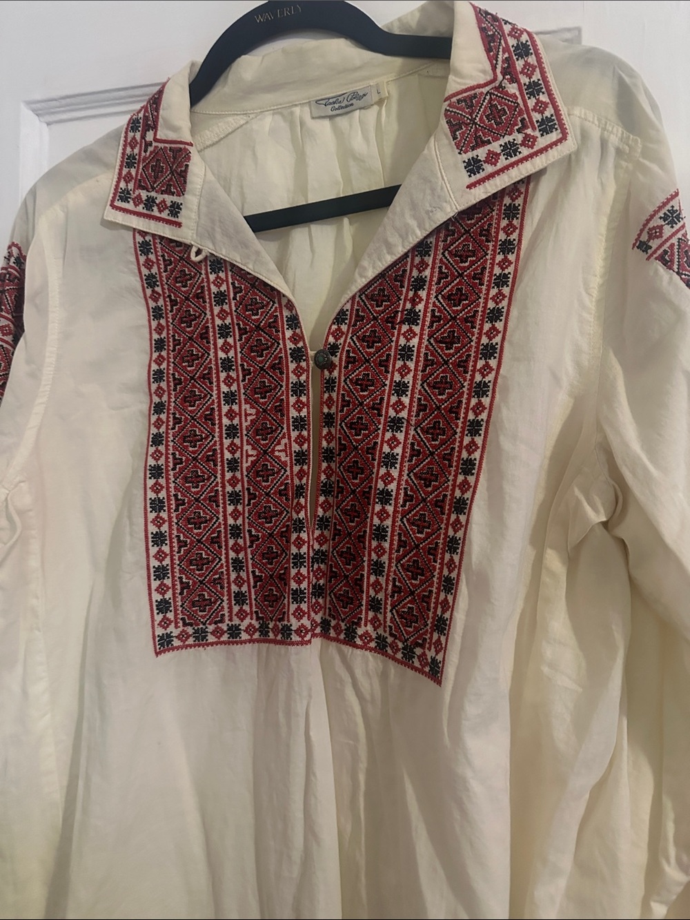 Tasha Polizzi Cream Tunic with Red & Black Embroidery